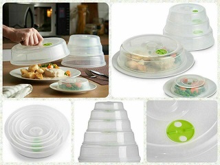 Clear Set of 5 Ventilated Microwave Plates Covers Lids Dishware Safe Clear